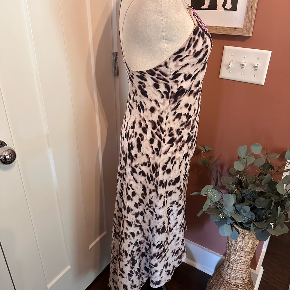 Haute Hippie leopard print embroidered vneck 100% silk crisscross S midi dress - Picture 9 of 16